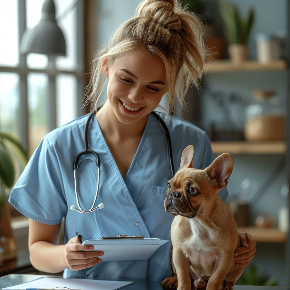 Veterinarski stručnjak sa psom predstavlja Premium partner profil na portalu Ljubimci Online.